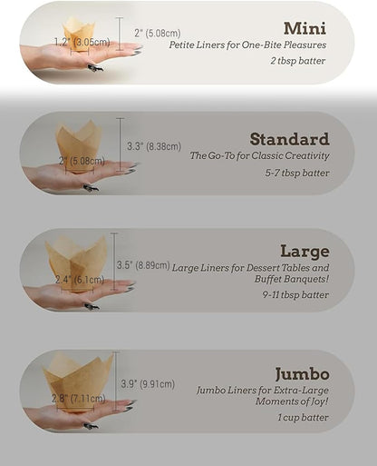 200pcs Natural Mini Tulip Cupcake Liners for Baking Cups, Unbleached, Greaseproof EU Parchment paper, Mini Tulip Muffin Liners for Party, Christmas, Valentines