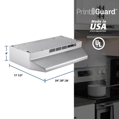 Broan-NuTone 4130SF Fingerprint Resistant Ductless Under-Cabinet Range Hood, 30-Inch, Stainless Finish with Print Guard