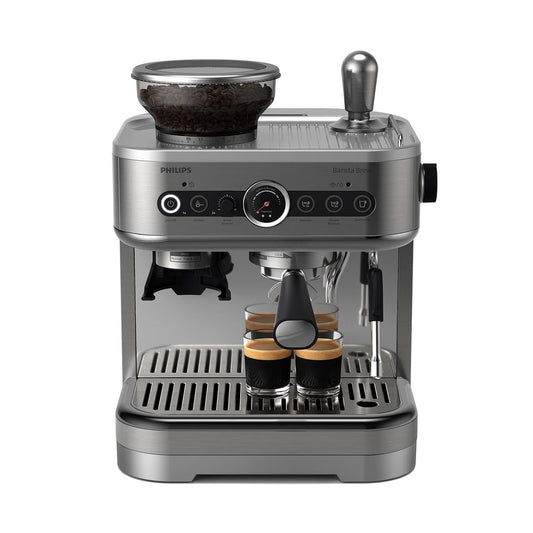 PHILIPS Barista Brew Semi Automatic Espresso Machine - Single & Double Espresso + Americano Button, 250g Bean Container + Grinder, Intuitive Guidance, Calibrated Tamping, Metal Silver (PSA3218/01)