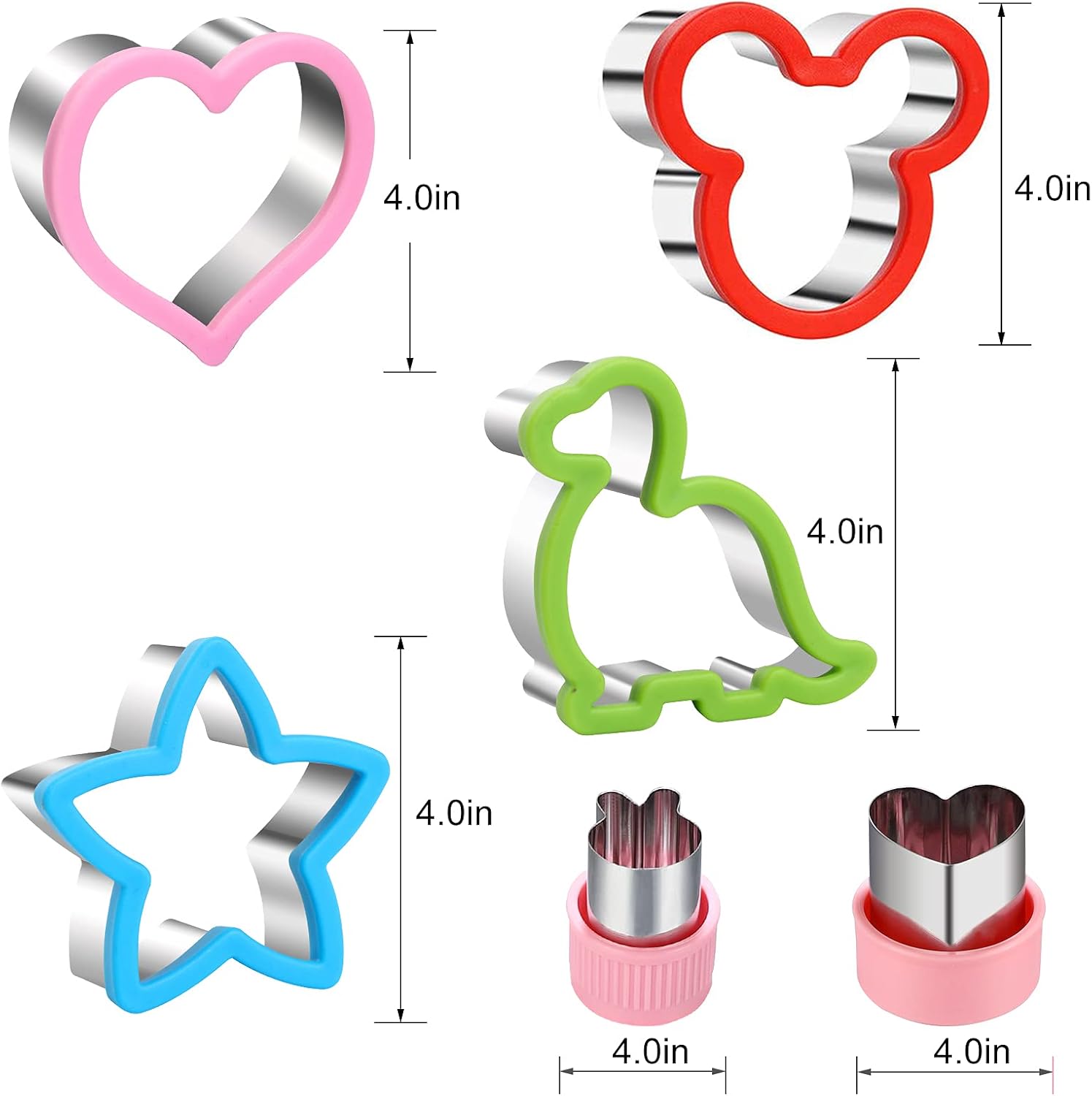 Sandwiches cookie Cutter set,Mouse & Dinosaur & Heart & Star Shapes Sandwich Cutters Cookie Cutters Vegetable cutters-Food Grade Cookie Cutter Stamps Mold Decorate Food