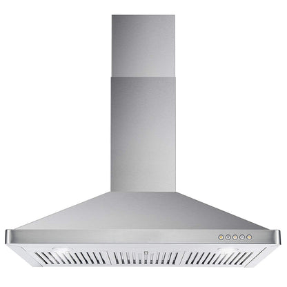 COSMO COS-63190 36 in. Vista Collection 380 CFM Ducted Wall Mount Range Hood, Button Controls, LED Lights, Stainless Steel