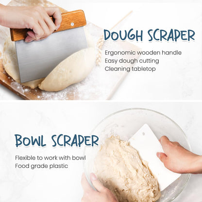 RORECAY Bread Banneton Proofing Basket Set, 9 Inch Round & 10 Inch Oval Cane Sourdough Baskets with Dough Whisk Bread Lame Dough Scraper Bowl Scraper Silicone Brush Sourdough Bread Baking Supplies