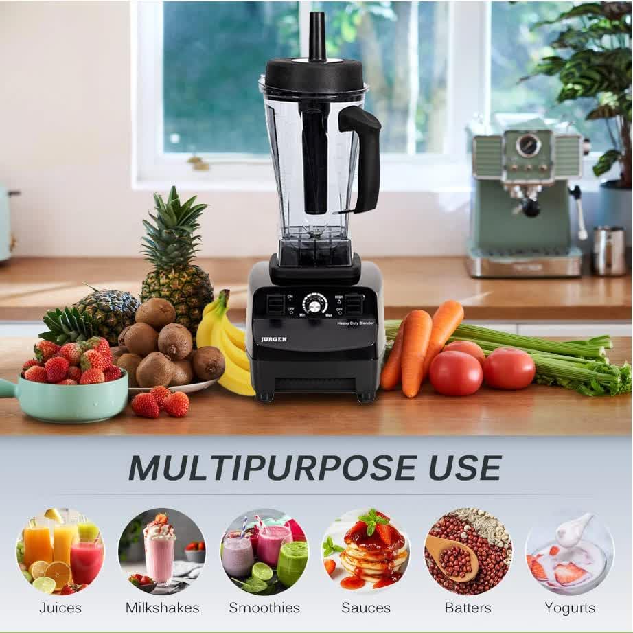 JURGEN BM-2000 Heavy Duty Blender komercyjny z 68-uncjowym pojemnikiem bez BPA, regulacją prędkości, ostrzami ze stali nierdzewnej do koktajli, soków, zup, kruszenia lodu