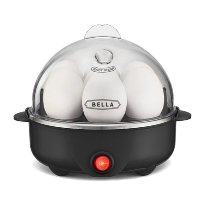 BELLA Rapid Electric Egg Cooker and Poacher with Auto Shut Off for Omelet, Soft, Medium and Hard Boiled Eggs - 7 Egg Capacity Tray (1 Pack) Black