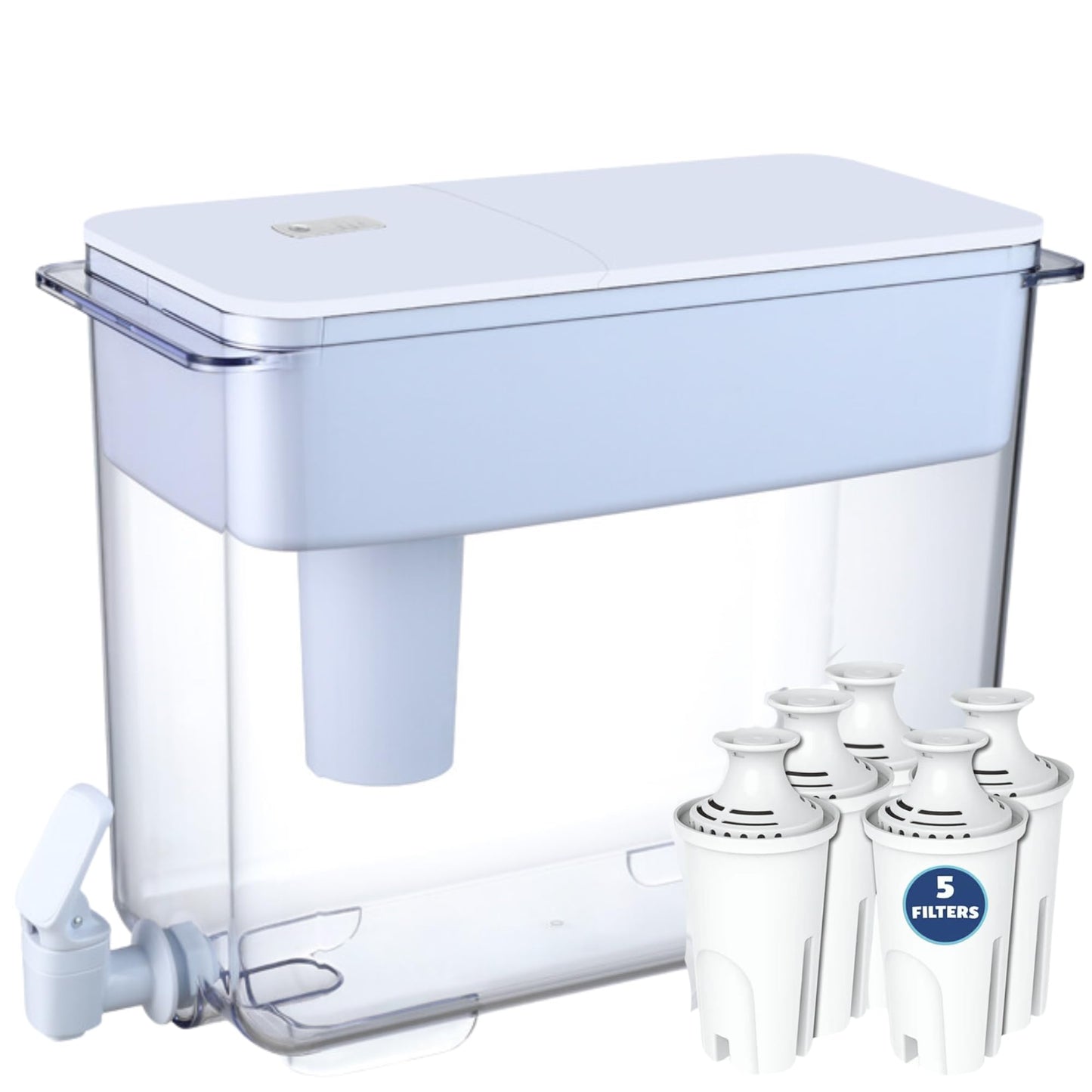 30-Cup Water Filter Pitcher & 5 Filters & Electronic Filter Change Reminder: Compatible w/Large Brita Water Pitcher Large Brita Water Dispenser, Brita Dispenser, Brita Ultramax & Brita Pitcher