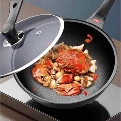 DMYINGBD Chinese Wok Non-Stick pan die-cast Aluminum Anti-Scratch Induction Electric Wok and Glass lid Wok, Maifan Stone Wok