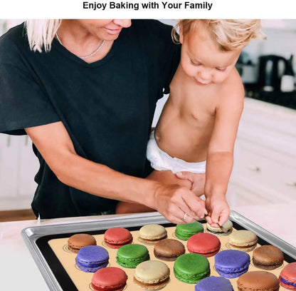 Philorn Silicone Baking Mat Set, 16.5" x 11.42" Macaron Mat, Non-Stick With Tools, 2 Pack Food Safe, Reusable for Oven, Cookie, Bread