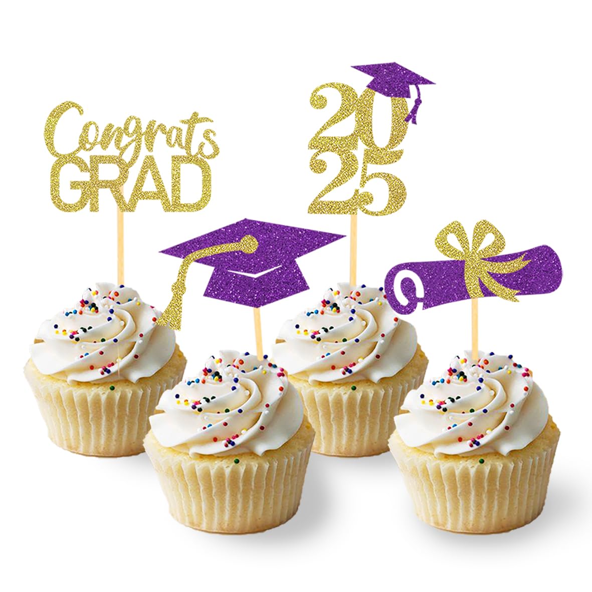 24Pcs Graduation Cupcake Toppers, Graduation Cupcake Picks for Cupcake Food Decorations - Class of 2025 Cupcake Toppers Supplies (Blue)