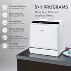 Hermitlux Countertop Dishwasher, 5 Washing Programs Portable Dishwasher With 5-Liter Built-in Water Tank, No Hookup Needed