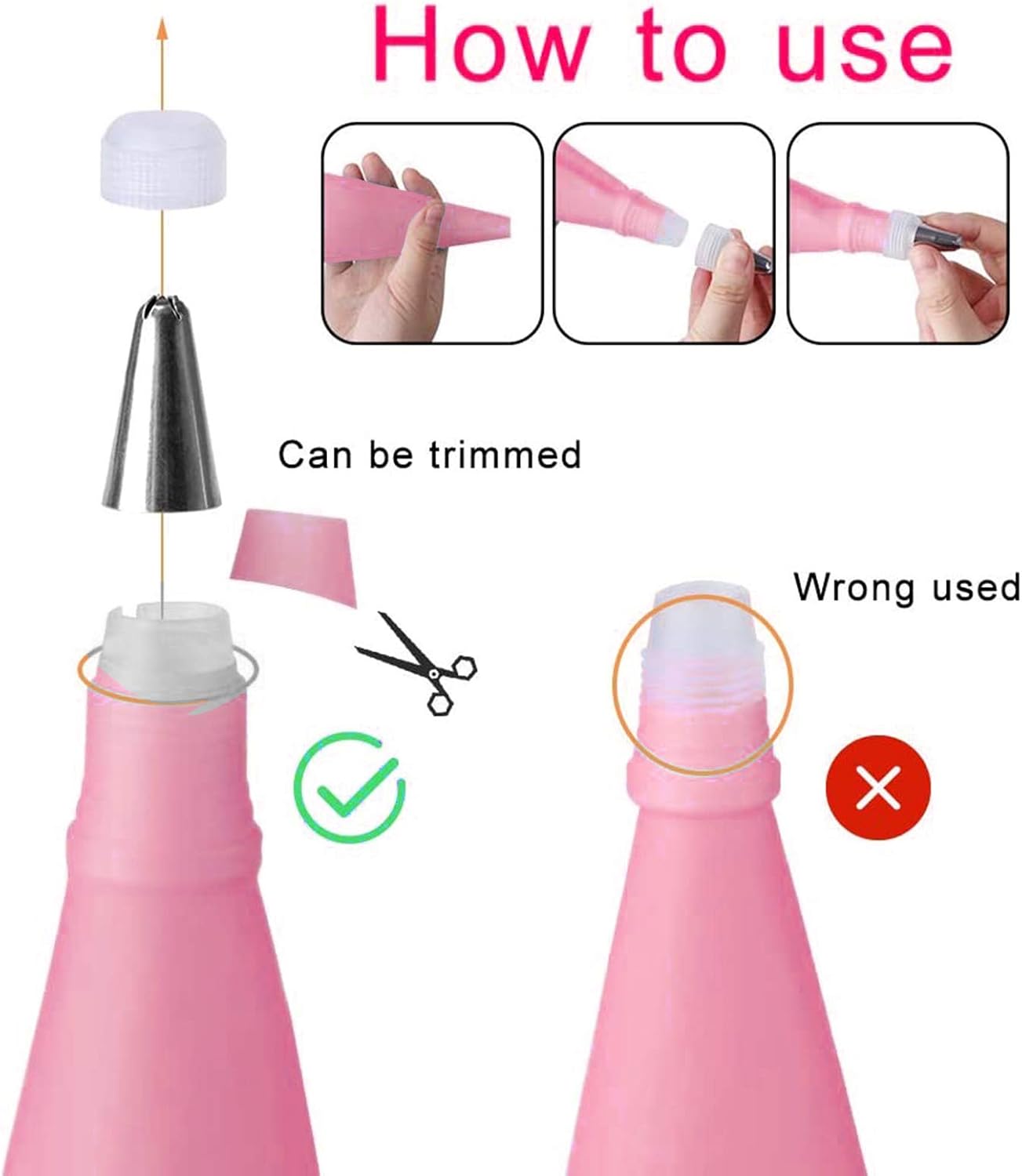 22pcs Piping Bags and Tips set,2 Reusable Silicone Pastry Bag with 14 Stainless Steel Nozzle Icing Tips Set, 3 Icing Smoother & 2 Couplers &1Sealing clip for Baking Decorating Cake Tool (Pink)