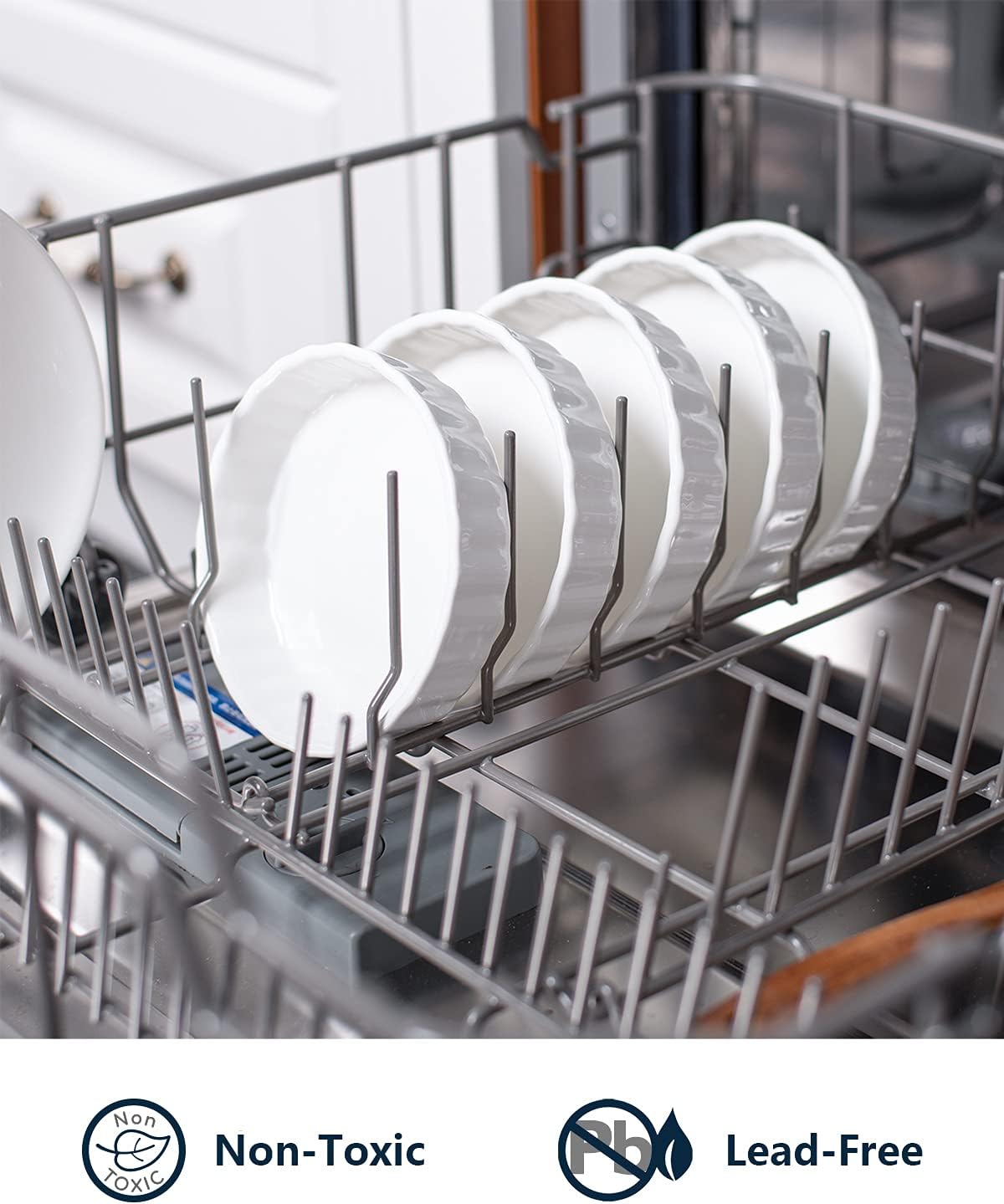 8 Oz Creme Brulee Ramekins, Porcelain Ramekins Oven Safe, Round Tart Pan Mini Fluted Quiche Dishes, Set of 6, White