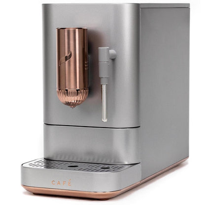 Café Affetto Automatic Espresso Machine + Milk Frother | Built-In & Adjustable Espresso Bean Grinder | One-Touch Brew in 90 Seconds | Steel Silver, 1.2 Liter, (C7CEBBS2RS3)