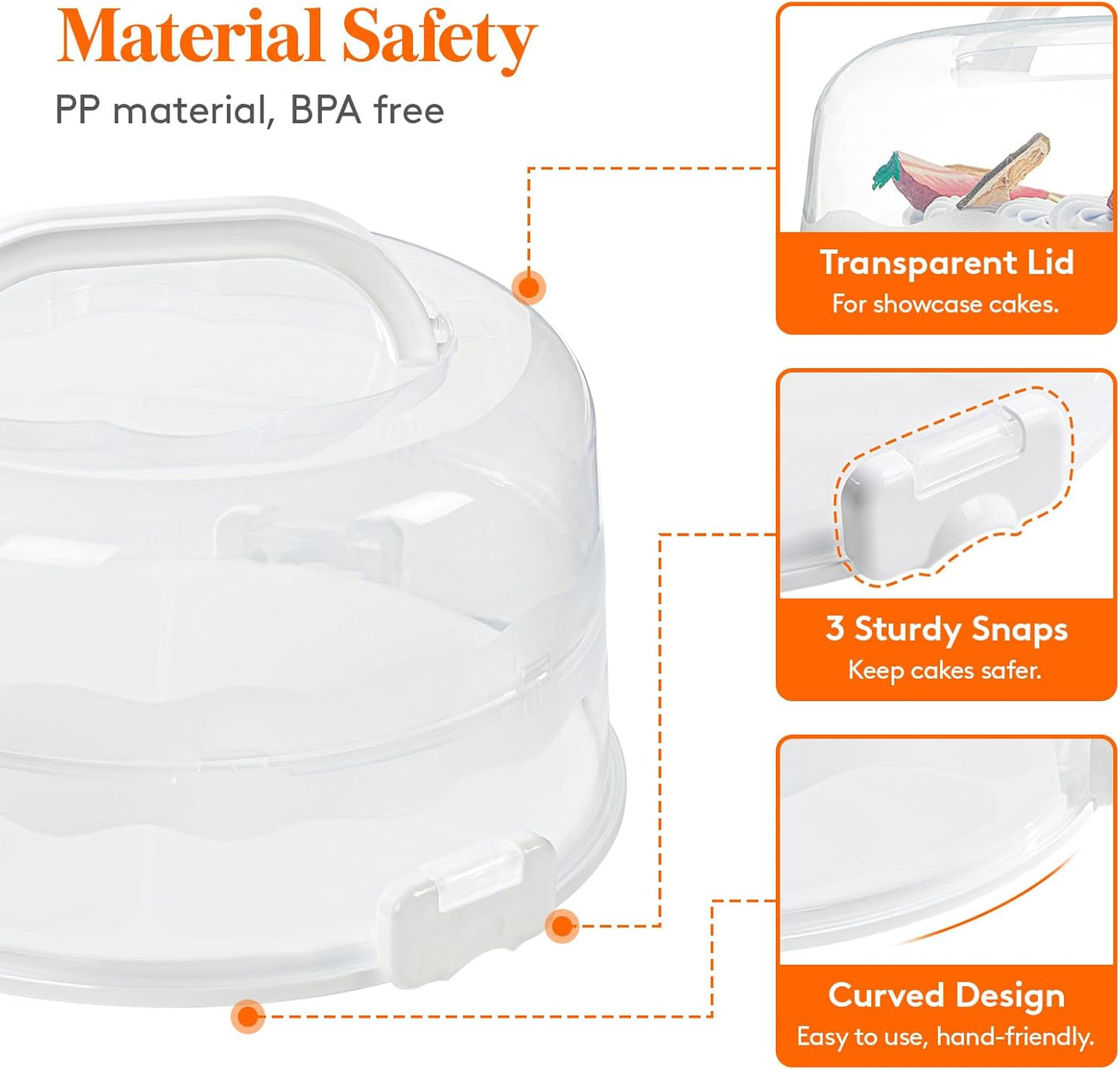 Lifewit Cake Carrier with Lid and Handle, Two Sided Cupcake Carrier Holder for 10” Cake or 9 Standard-Sized Cupcakes, Plastic Round Cake Transport Storage Container Stand for Pies and Cookies, White