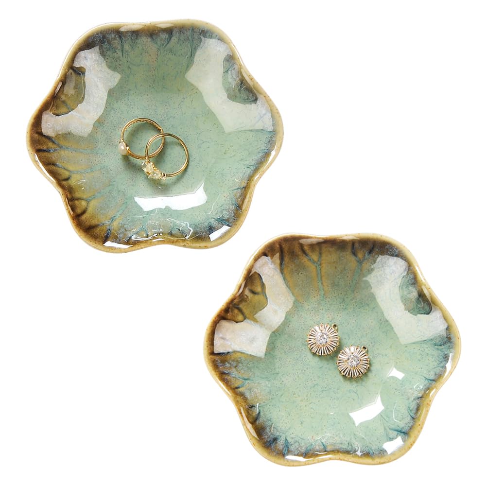 Lotus Leaf Shape Ring Holder Dish, Small Key Bowl, Ceramic Trinket Tray Jewelry Dish Organizing Necklace Earrings for Mom Friend Sister, White. All Jewelries Are NOT Included.