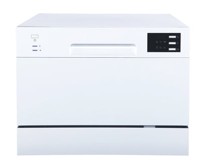 SPT SD-2225DW Compact Countertop Dishwasher/Delay Start-Energy Star Portable Dishwasher with Stainless Steel Interior and 6 Place Settings Rack Silverware Basket/Apartment Office Home Kitchen, White