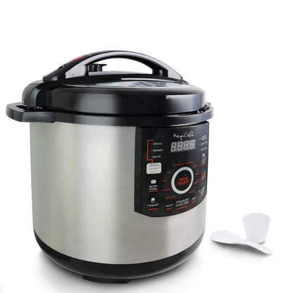 MegaChef 12 Quart Digital Pressure Cooker with 15 Preset Options and Glass Lid, Silver