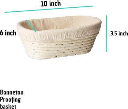 (10 x 6 x 3.5 inch) Banneton Bread Proofing Basket Oval Liner SUGUS HOUSE Brotform Dough Rising Baking Bowl Dough Gifts for Bakers Proving Baskets for Sourdough