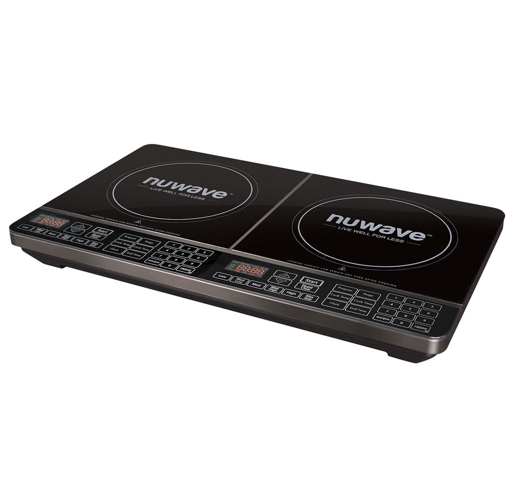 Nuwave PIC Double, Portable, Powerful 1800W with 2 Large 8” Heating Coils, Independent Controls & Mosaic Induction Wok, Precise Temp Controls from 100°F to 575°F in 5°F, Wok Hei