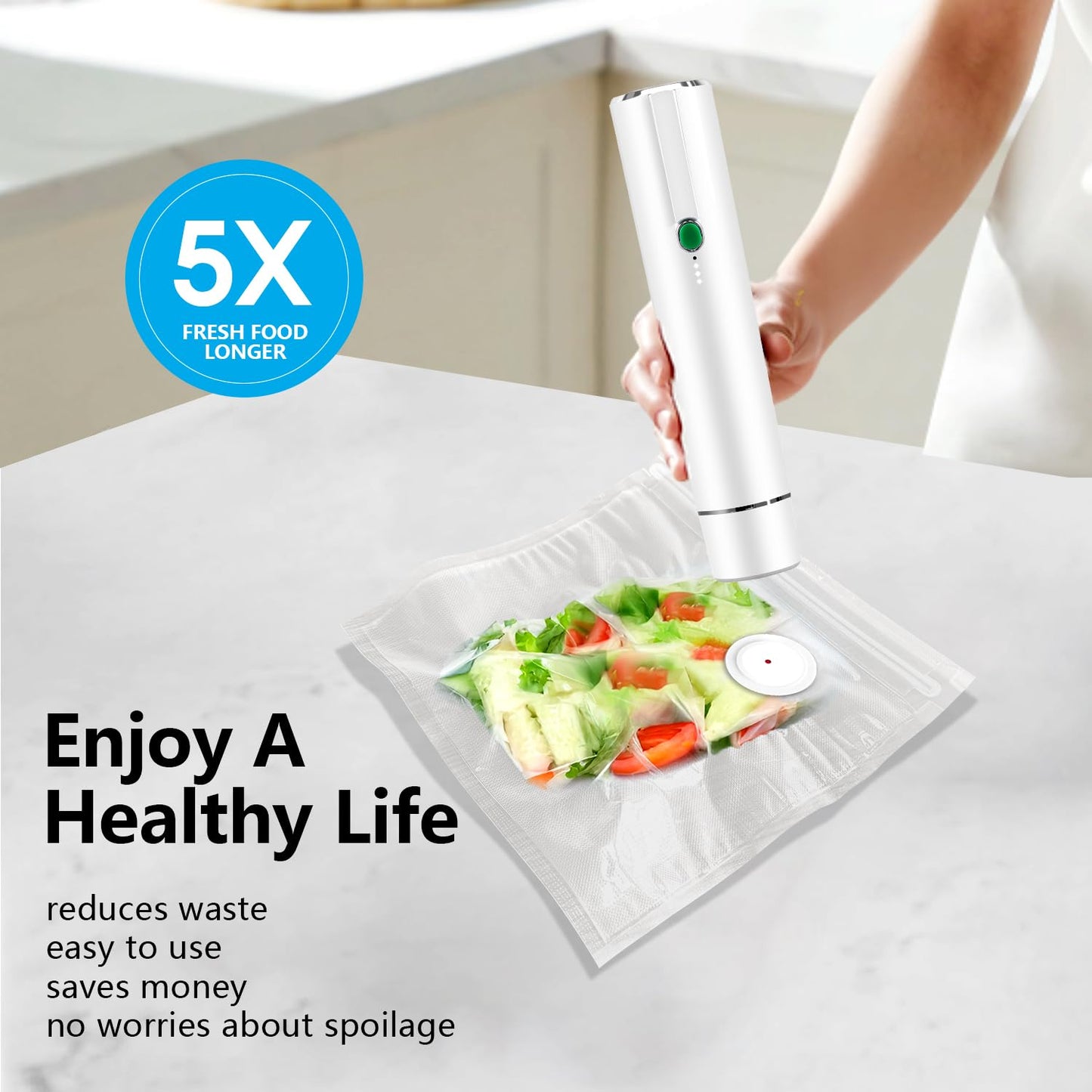 Vixino Vacuum Sealer, vacuum sealer for food, handheld vacuum sealer, compact vacuum sealer(Vacuum Sealers+ 30 reusable vacuum seal bags)