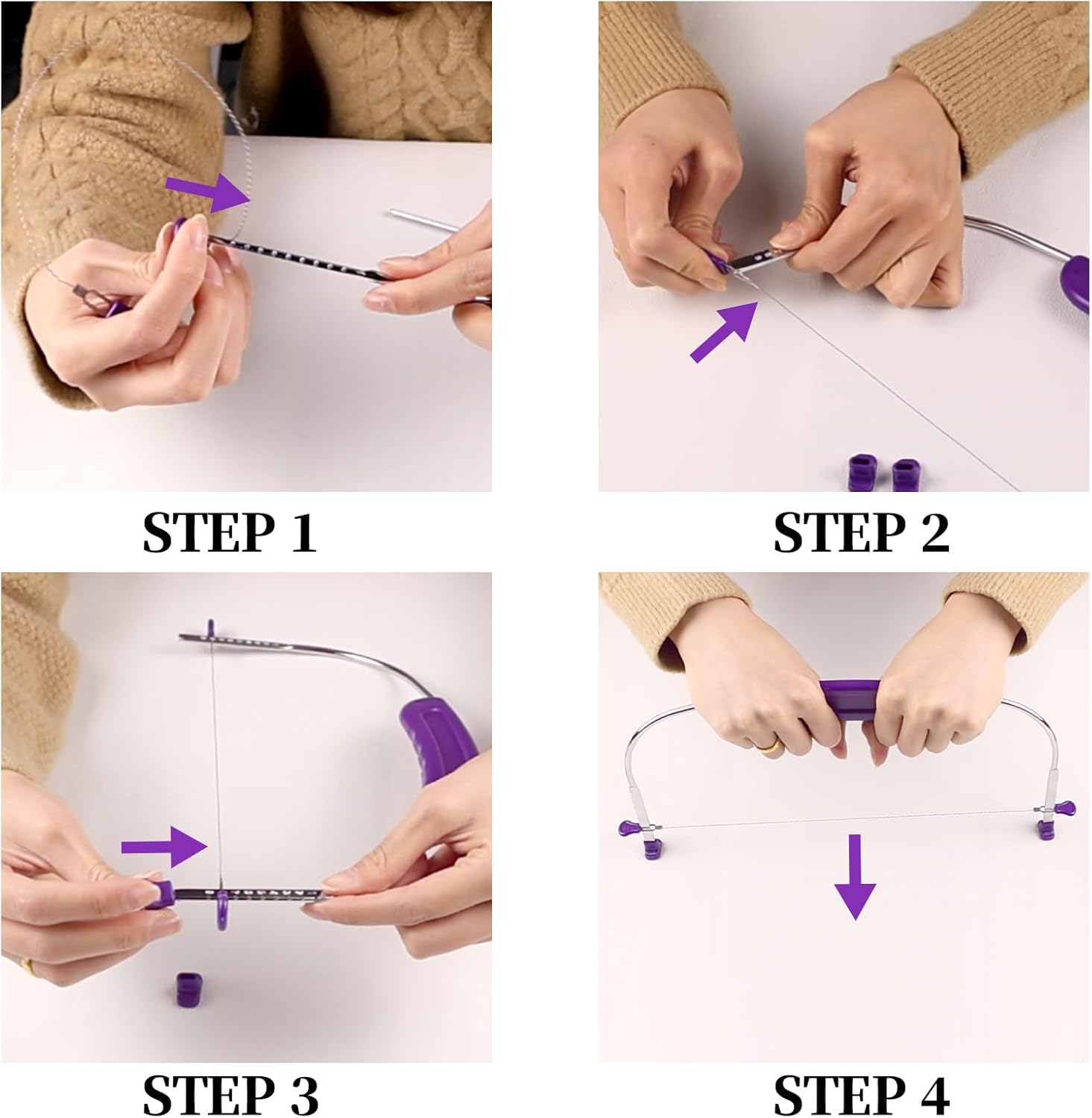 Adjustable Cake Leveler Cutter, Baking Supplies Tool for Kitchen, Professional Large Size Cake Cutter Slicer for Leveling, Single Stainless Steel Wire and Plastic Handle (Purple, 1pc)