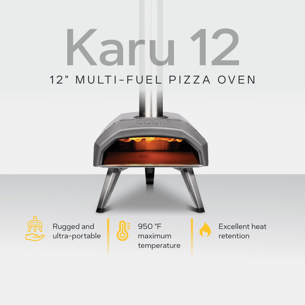 Ooni Karu 12 Multi-Fuel Outdoor Pizza Oven – przenośny piec do pizzy opalany drewnem i gazem z kamieniem do pizzy, zewnętrzny piec do pizzy Ooni – producent pizzy opalanej drewnem i kamieniem, blatowy piec do pizzy z podwójnym paliwem