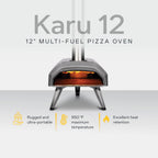 Ooni Karu 12 Multi-Fuel Outdoor Pizza Oven – przenośny piec do pizzy opalany drewnem i gazem z kamieniem do pizzy, zewnętrzny piec do pizzy Ooni – producent pizzy opalanej drewnem i kamieniem, blatowy piec do pizzy z podwójnym paliwem