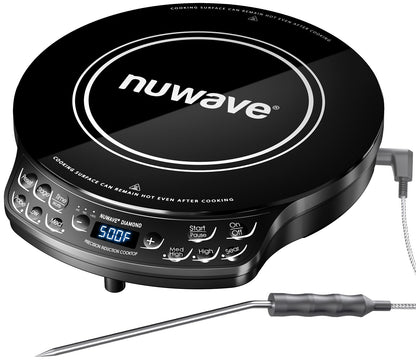 Nuwave Portable Induction Cooktop Diamond with Probe, Advanced Countertop Burner, 91 Temps from 50°F to 500°F, 12”Shatter-Proof Ceramic Glass & 6.5”Heating Coil, Ideal for RV Camp,Small Apt,Travel