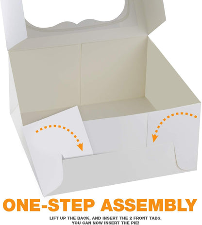 SELMY CAKE BOXES 10 inch Cake Box with Boards and Stickers [12-Pack] Cake Box with Window White Cake Boxes 10x10x5