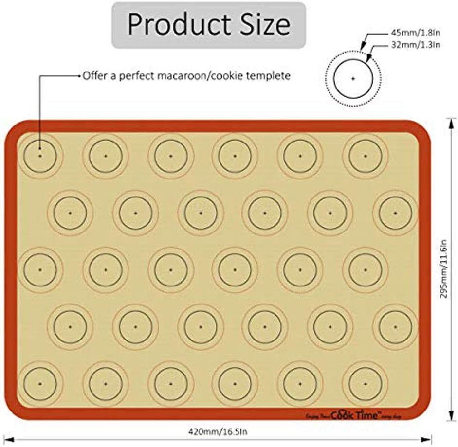 Macaron Silicone Baking Mat - Set of 2 Non Stick Silicon Macaroon Baking Sheet Cookie Liner(BPA Free/Reusable/Half Sheet),Perfect Cooking Kit for Macarons,Pastry,Cake and Bread Making (Red)