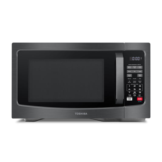 TOSHIBA EM131A5C-BS Countertop Microwave Ovens 1.2 Cu Ft, 12.4" Removable Turntable Smart Humidity Sensor 12 Auto Menus Mute Function ECO Mode Easy Clean Interior Black Color 1100W