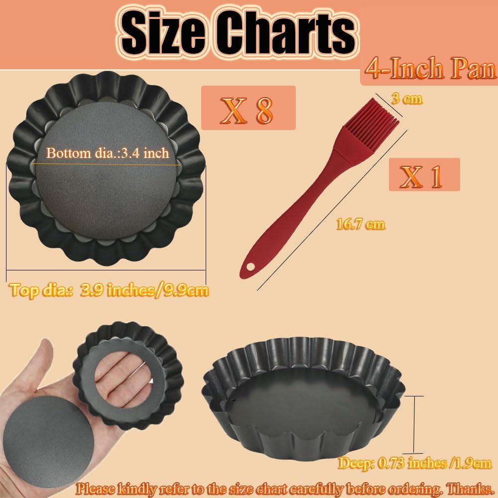 DATANYA 8 Pack Mini Tart Pans 4 Inch with Removable Bottom Round Nonstick Quiche Pan, Heavy Duty Fluted Side for Pies, Mousse Cakes, Dessert Baking (4 Inch 8pcs)