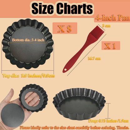 DATANYA 8 Pack Mini Tart Pans 4 Inch with Removable Bottom Round Nonstick Quiche Pan, Heavy Duty Fluted Side for Pies, Mousse Cakes, Dessert Baking (4 Inch 8pcs)