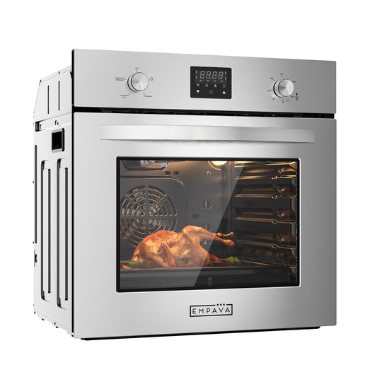 Empava Single Gas Wall Oven with 5 Cooking Funcitons 24 inch, Built-in Convection Fan, NG Only Mechanical Control Knobs, Digital Display Panel, Stainless Steel