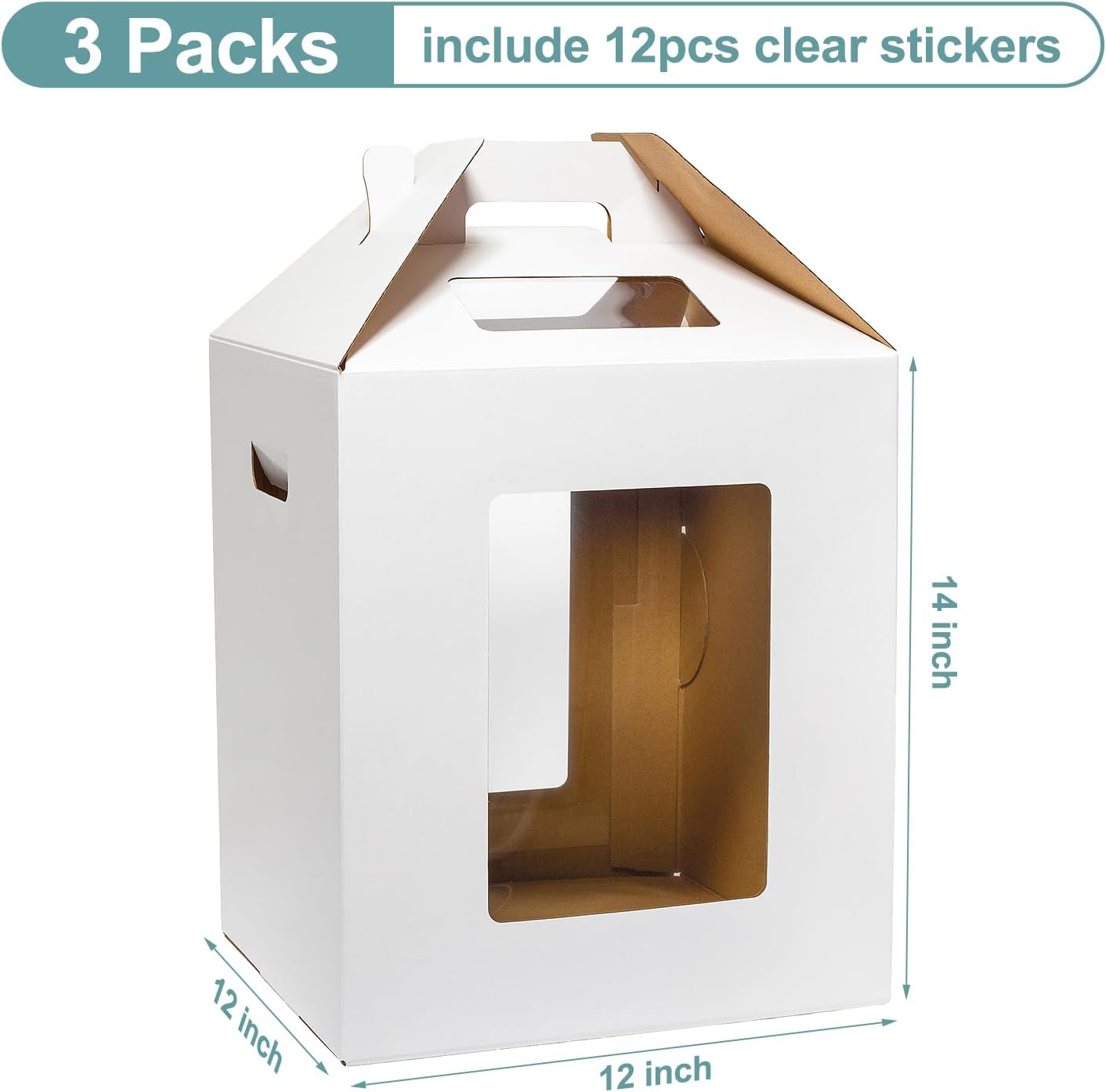 3 Pack Tall Cake Boxes for Tier Cakes 12x12x14 Inch Disposable Layer Tall Baking Carrier with Window Large Tierd Bakery Take Out Transport Containers with Handle for Wedding, Birthday, Party