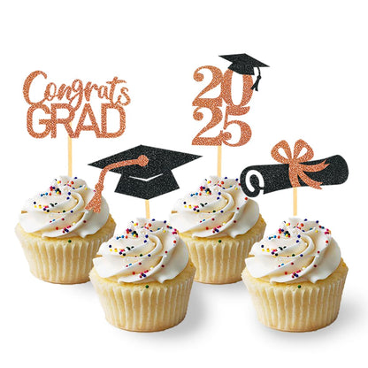 24Pcs Graduation Cupcake Toppers, Graduation Cupcake Picks for Cupcake Food Decorations - Class of 2025 Cupcake Toppers Supplies (Blue)