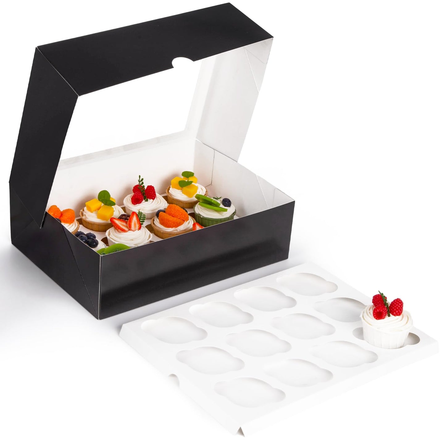 VGOODALL 12 Count Cupcake Boxes, 6PCS Cupcake Container with Window Boxes Holding 72 Pastry Box for Birthday Holiday Party Bakery Supplies 13.2"x9.8"x4"