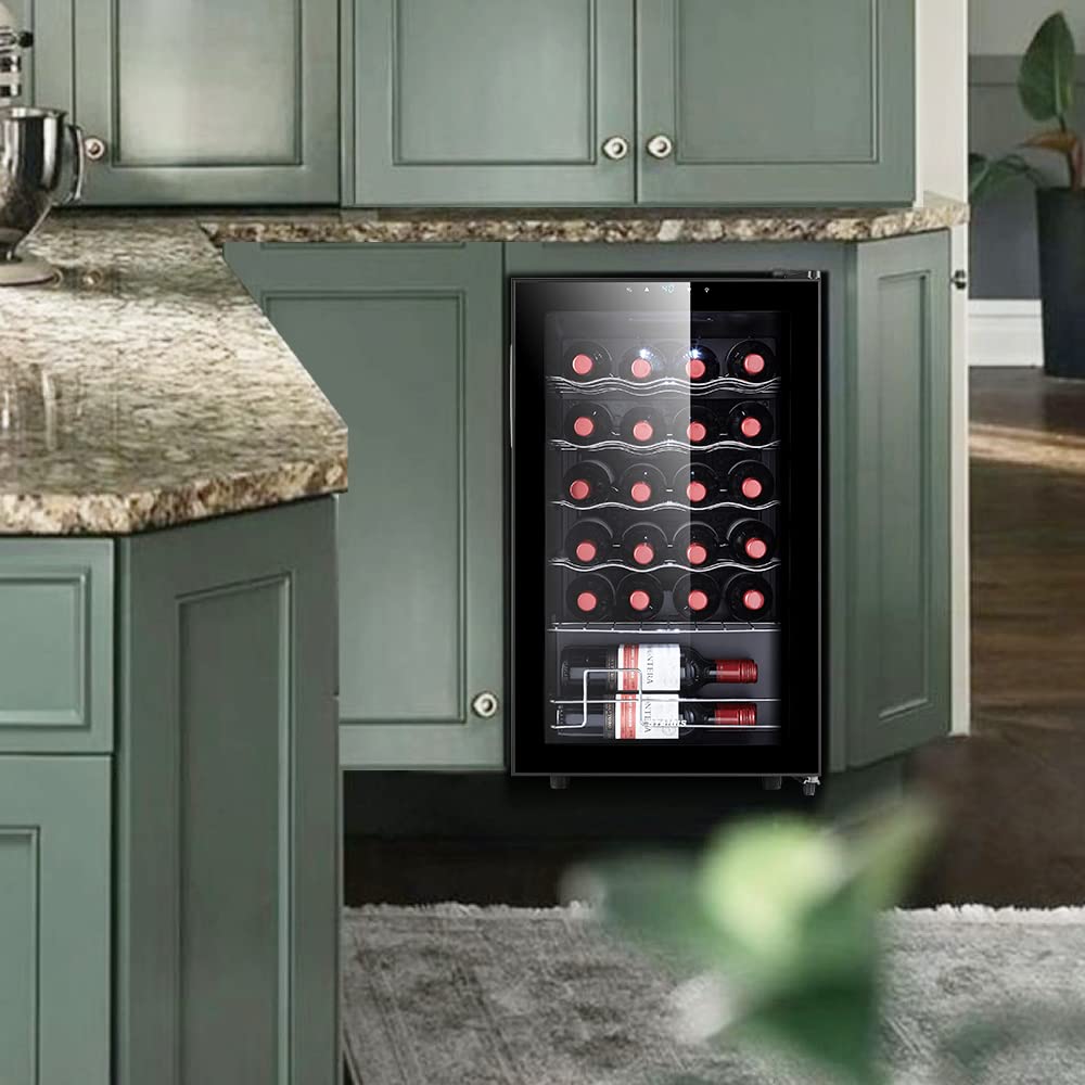 STAIGIS 24 Bottle Compressor Wine Cooler Refrigerator, Small Freestanding Wine Fridge for Red, White and Champagne, Mini Fridge with 40-66F Digital Temperature Control Glass Door