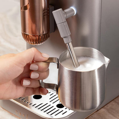 Café Affetto Automatic Espresso Machine + Milk Frother | Built-In & Adjustable Espresso Bean Grinder | One-Touch Brew in 90 Seconds | Steel Silver, 1.2 Liter, (C7CEBBS2RS3)