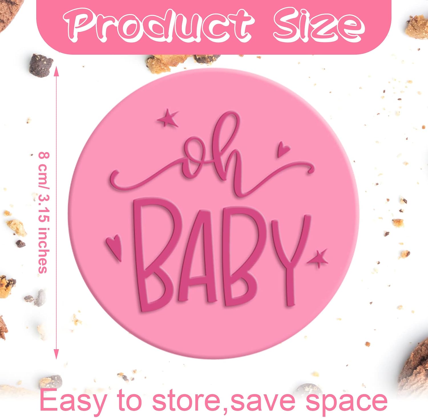 6 Pcs Baby Shower Fondant Embosser Cookie Stamps 3D Design Baby Shower Cookie Cutters Stamp for Party Decorating Fondant Icing Cupcake Cake(Baby)