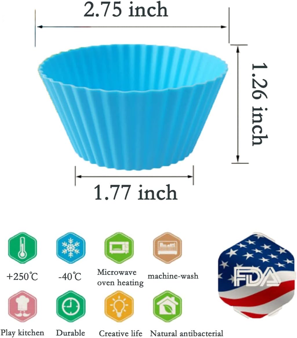 Reusable Silicone Cupcake Baking Cups 24 Pack, 2.75 inch Cups, & Non-stick Muffin Liners for Party Halloween Christmas,6 Rainbow Colors (Pack of 24,Multicolor)