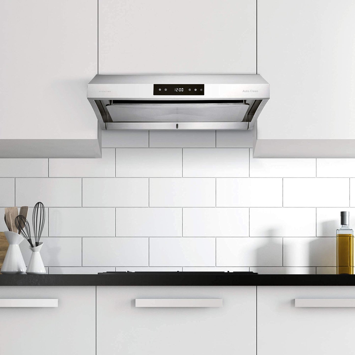 Hauslane | Chef Series Range Hood 30" PS38 PRO PERFORMANCE Stainless Steel Slim Under Cabinet Range Hood Design | Steam Auto Clean, Touch Panel | Superior Perimeter Aspiration Extraction