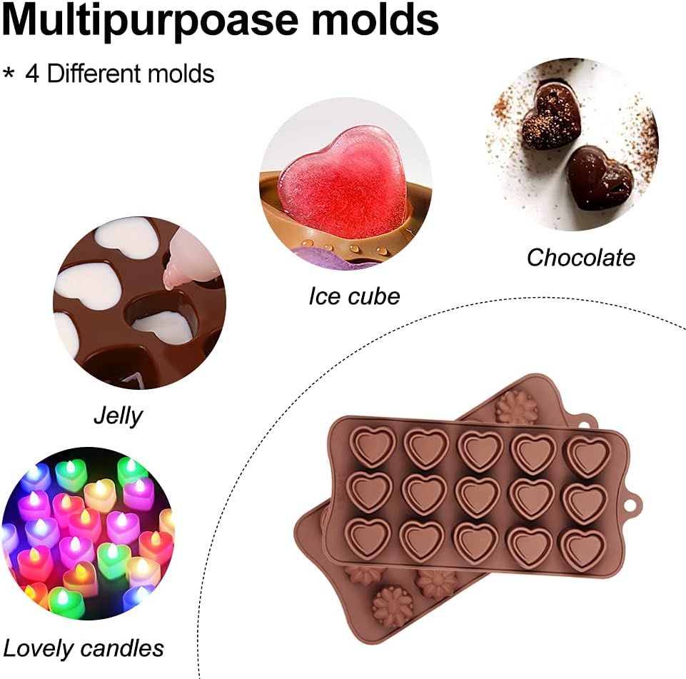 La chat 4 Packs Silicone Molds for Chocolate, Food Grade no-stick Baking, candy and butter Mold with different shape (4 packs different style)