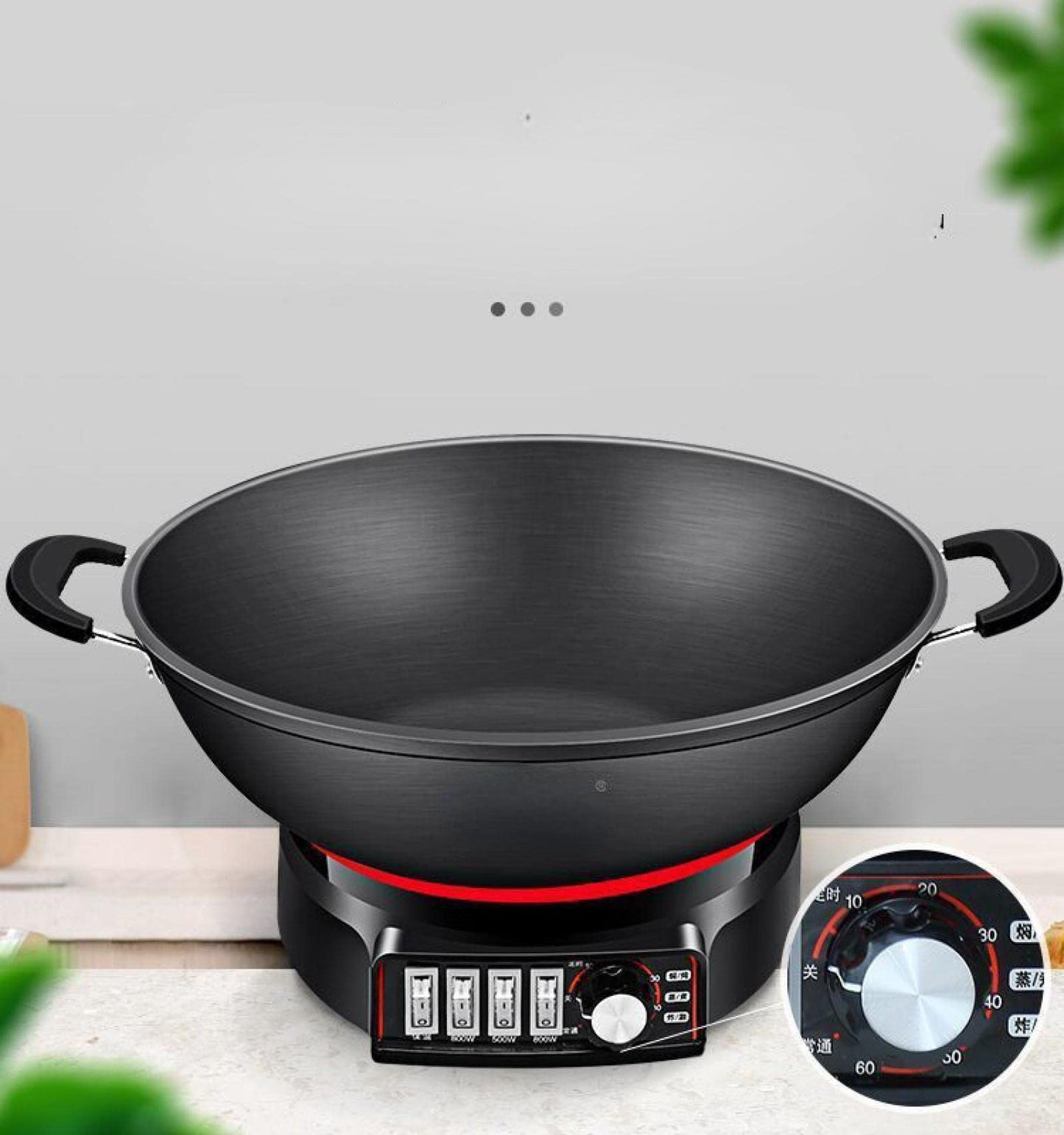 Electric pot multi-function integrated cast iron electric wok non-stick electric heating pot household cooking rice steaming stew plug-in electric stir-frying pot Cageless (steel cage + six-piece set)