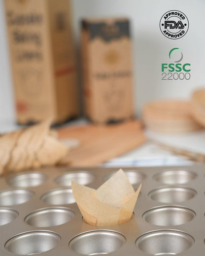 200pcs Natural Mini Tulip Cupcake Liners for Baking Cups, Unbleached, Greaseproof EU Parchment paper, Mini Tulip Muffin Liners for Party, Christmas, Valentines