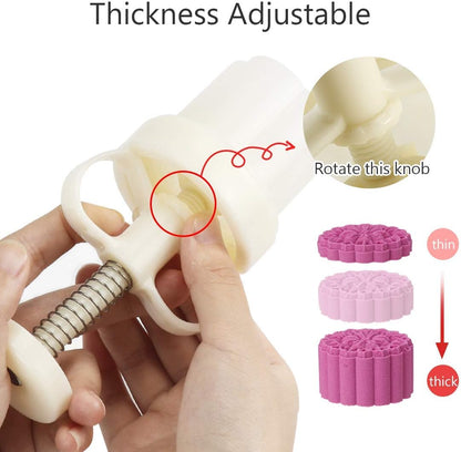 Moon Cake Mold Chinese Mid-autumn Festival Cookie Stamp Set, Thickness Adjustable 50g 6 Stamps Mooncake Shortbread Press DIY Decoration Hand Cutter Cake Polvoron Mold