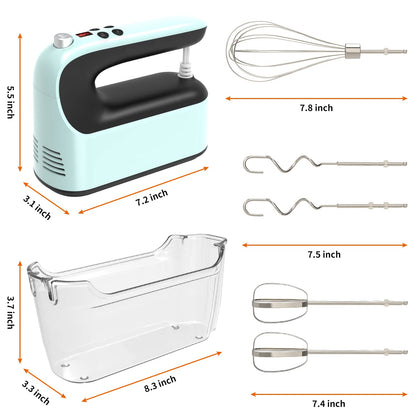 Yomelo 9-Speed Digital Hand Mixer Electric, 400W Powerful DC Motor, Baking Mixer Handheld with Snap-On Storage Case, Touch Button, Turbo Boost, Dough Hooks, Whisk (Ice Blue)