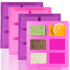3 Pack Silicone Soap Molds, 6 Cavities Rectangle Silicone Mold, Great for Homemade Craft Soap Mold, Chocolate, Cake Molds ＆ Ice Cube Tray - Just Pop Out（Pink & Blue & Purple）