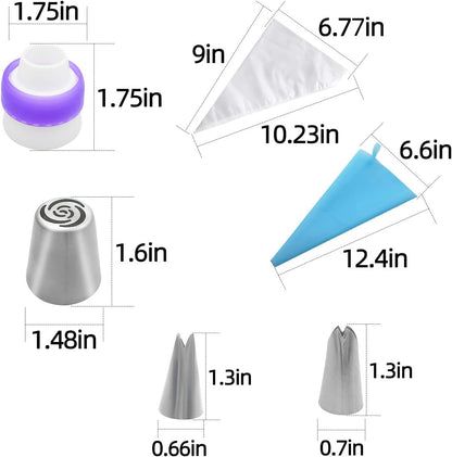 Russian Flower Piping Tips Set - 47 Pcs Cake & Cupcake Decorating Kit - 12 Icing Nozzles, 2 Leaf Tips, 30 Pastry Bags, 1 EVA Bag, 2 Couplers