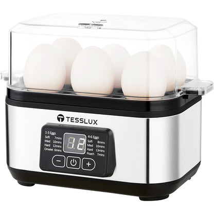 Tesslux Electric Rapid Egg Cooker, 6 Egg Capacity for Hard Boiled Eggs, Poached Eggs, Scrambled Eggs, or Omelets Maker with Auto Shut Off