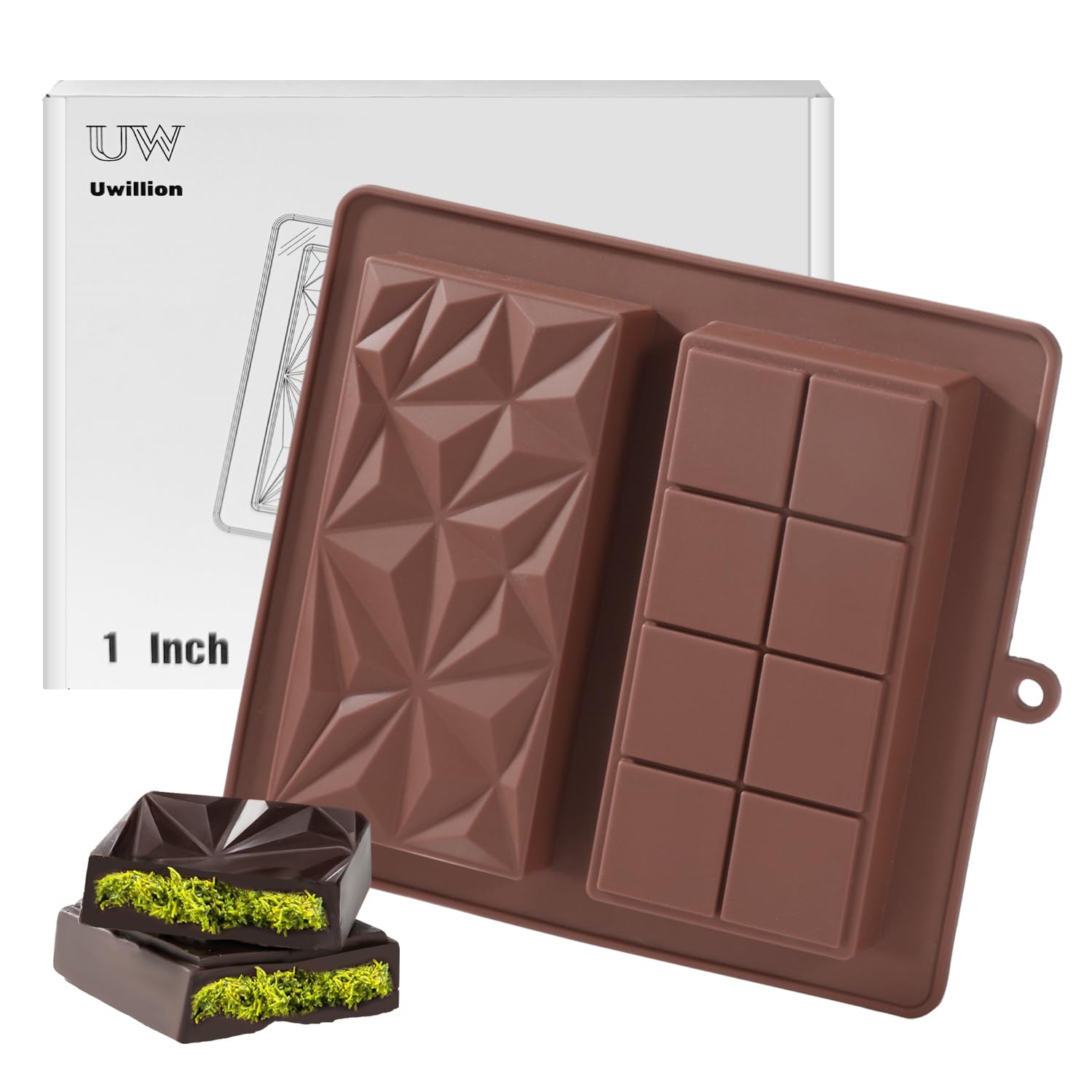 Chocolate Bar Mold Deep Dubai 1 Inch Pistachio Chocolate Bar Silicone Thick Mold for Stuffed Bar, Large Candy Bar Mould for Filling